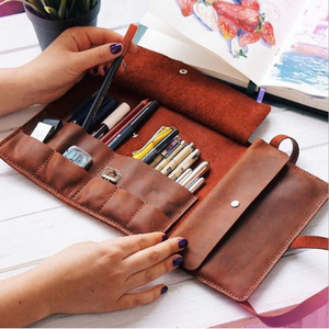 Leather Artist <b>Roll</b> Pencil <b>Roll</b> Case Leather Brush <b>Roll</b> Leather Pencil Holder Artist <b>Tool</b> <b>Roll</b> Paint Brush Holder - Product Image 6