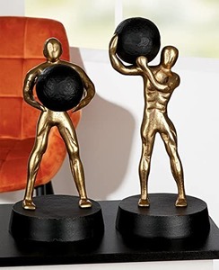 Golden <b>Figurative</b> Aluminum Sculpture With Black Sphere Modern Art Decor for Living Room Tabletop Display - Product Image 3