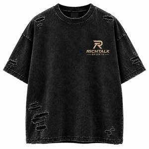 Men's Oversized Black Knitted T-<b>Shirt</b> Short Sleeve O-Neck Front Silk Screen Printed Breathable Cotton Sportswear - Product Image 1