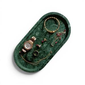 Irregular Shape Marble <b>Decorative</b> <b>Plate</b> Green Stone Jewelry Display Tray Oriental Style Vanity Organizer Wedding Table Decor - Product Image 2