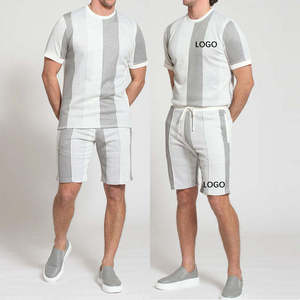 Ensemble T-shirt et short pour homme, T-shirt rayé, ensemble T-shirt bicolore, ensemble deux pièces, short d'été pour homme, tenue décontractée d'été - Product Image 3