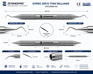 Expros 20F/O Thin Williams Explorer, Explorador Dental de Doble Punta # Zetomed Pro de Acero Inoxidable 31 - Product Image 5
