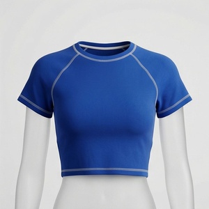 เสื้อครอปท็อปผู้หญิงผ้าฝ้ายสีตามสั่ง แขนเสื้อแบบแร็กแลน คอกลม เรียบง่าย สไตล์สตรีทแวร์ ฟิตเนส ออกกำลังกาย เสื้อยืดแอคทีฟแวร์ - Product Image 1