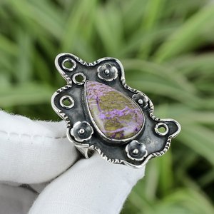 Handmade Pear Purpurite <b>Ring</b> 925 Sterling <b>Silver</b> Size 7 Unique Elegant Fashion Gemstone Jewelry - Product Image 6