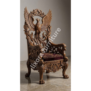 Luxury Handcrafted Solid Wood Phoenix Throne Chair Ornate Eagle Carving Velvet <b>Seat</b> Royal Armchair - Product Image 5