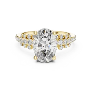 Bague de fiançailles en diamant de laboratoire ovale 2 carats, or massif 18 carats, pavé gradué, épaule fendue, certifiée IGI, qualité VVS - Product Image 1