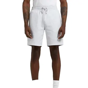 Pantalones cortos de Jersey de corte regular gris jaspeado con logotipo bordado personalizado 42% algodón 58% poliéster bolsillos laterales cintura elástica