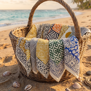 Block Printed Cotton Bandana Natural Hair & Face Scarves <b>Head</b> Scarves Hair <b>Wrap</b> Summer Beach Square Accessories Gift For Women - Product Image 2