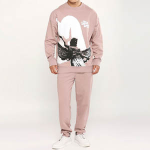 Ensemble de survêtement sportif pour homme en coton doux imprimé, 2 pièces, streetwear d'hiver - Product Image 1