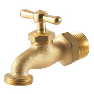 Grifo de latón de alta resistencia para exteriores, conector de 3/4'' MIP x 3/4'' MHT, válvula de jardín metálica de múltiples vueltas - Product Image 1