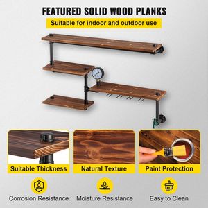 Moderno rustico 4-Tier legno plancia industriale acciaio tubo mensola a parete staffa di stoccaggio per la casa decorazione libreria per - Product Image 5