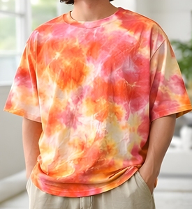 Camiseta Oversize de Algodón Pesado con Estampado Tie-Dye Abstracto, Ajuste Relajado, Hombros Caídos, Estilo Urbano Casual de Verano - Product Image 1