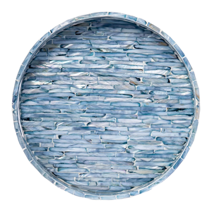 Elegante Bandeja Redonda de Concha Marina con Rayas Azules, Estilo Costero, Ideal para Restaurantes, Hoteles y Uso Doméstico, Venta al Por Mayor - Product Image 3