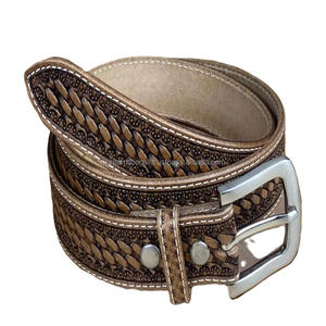 เข็มขัดหนังสไตล์ตะวันตกวินเทจใช้ได้ทั้งชายและหญิงสลักและแกะสลักด้วยมือพร้อมกระดุมทองเหลืองดีไซน์ลายดอกไม้โบราณทุกขนาด - Product Image 6