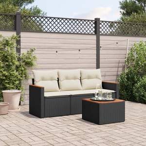 Conjunto de Sofá de Jardín de 4 Piezas con Reposabrazos Ajustables, Ratán PE Negro, Solución de Asientos Cómodos para Exteriores - Product Image 1