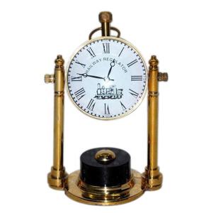 นาฬิกาตั้งโต๊ะทำจากทองเหลืองโบราณมีเข็มทิศสีเงินขัดเงาสวยงามนาฬิกาโบราณของใช้ของขวัญ - Product Image 3