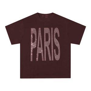 Camiseta de algodón extragrande cómoda con transferencia de calor y pedrería, de media manga, para estampar, estilo streetwear de verano, corte holgado y brillante. - Product Image 3