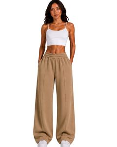 Manufacturer Customized <b>Women</b> <b>Beige</b> Wide Leg Sweatpants High Waist Loose Fit Lounge <b>Jogger</b> Pants Casual Streetwear Daily Wear - Product Image 1