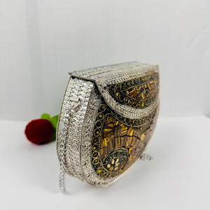 Luxury Modern Antique Polished Handmade Evening Party <b>Purse</b> <b>Yellow</b> Beaded Mosaic Sculpture Clutch Bag Gold-Plated Aluminium - Product Image 1