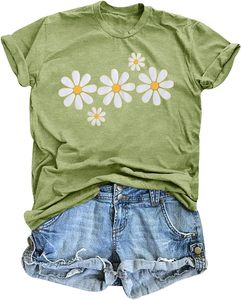 Camiseta de Mujer con Estampado Gráfico Moderno, Camiseta Informal de Algodón, Top de Manga Corta Elegante, Tejido Transpirable, Ropa de Verano para Mujer - Product Image 1