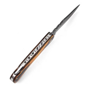 Couteau pliant de poche personnalisé en acier Damas inoxydable, manche en bois, qualité industrielle OEM, multifonctionnel pour la chasse et le camping - Product Image 3