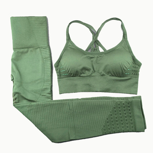 Seamless High Yoga Set Women Fitness Clothing Sportswear Gym Leggings Padded Push-up Halter Sports Bra 3 Pcs Waterproof Sports - Product Image 2