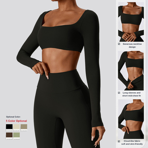 Ropa de Yoga y Gimnasio de Fábrica, Premium, Alta Calidad, 78% Nailon, 22% Elastano, Conjunto Deportivo de Manga Larga para Mujer, Top Deportivo, Leggings, Fitness - Product Image 3