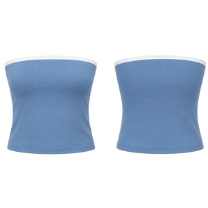 <b>Women</b> Strapless <b>Tank</b> <b>Top</b> Ribbed <b>Knit</b> White Trim Regular Casual Streetwear - Product Image 2
