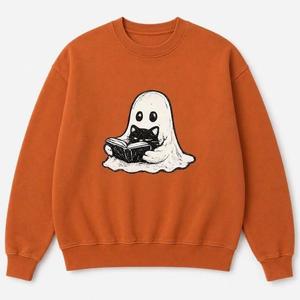Halloween Ghost <b>Cat</b> Eco-Friendly Breathable Heat Transfer Plastisol DTF Print <b>Sweatshirt</b> Custom Women Hoodie Crew Neck Autumn - Product Image 5