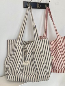 Fashionable Versatile Striped <b>Canvas</b> <b>Bag</b> <b>Large</b> Capacity Lightweight Women's Shopping Shoulder <b>Bag</b> - Product Image 1