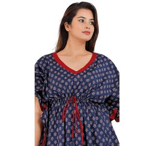 Camisón Largo de Algodón Suave para Mujer, Estilo Kaftan, con Cuello en V y Estampado Floral - Product Image 1