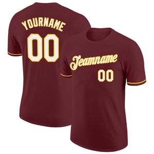 T-shirt de performance personnalisé bordeaux et blanc-jaune, 100 % polyester, antibactérien, pour l'industrie manufacturière, vente en gros directe - Product Image 1