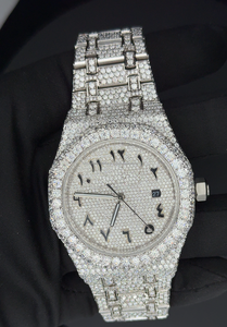 Montre de luxe personnalisée entièrement sertie de diamants Moissanite pour homme, bracelet en acier inoxydable, cadran classique avec date, affichage analogique, verre, cadeau - Product Image 6