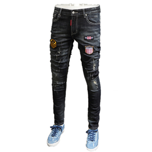 High Quality Baggy Jeans Frayed <b>Men</b> Jeans Denim Personalizados Streetwear Vintage Black Stone Wash Jeans <b>Men</b> - Product Image 1