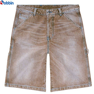 Shorts en jean pour homme, coupe droite, en coton denim, délavage moyen clair, style streetwear sport, écologique, respirant, bleu ciel contrastant - Product Image 6