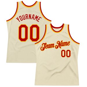 Maillot de basket personnalisé en mesh, débardeur unisexe pour adulte, respirant, imprimé par sublimation, motif 3D, nom et numéro de l'équipe, bordure rouge et jaune - Product Image 1