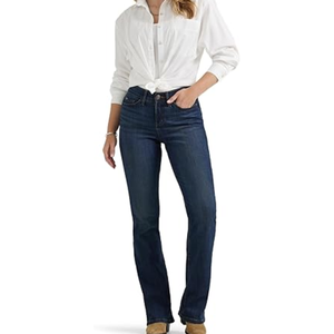 Jeans de Mezclilla de Cintura Alta para Mujer, Corte Recto, Color Azul Oscuro, Cinco Bolsillos, Estilo Casual, para Todas las Temporadas - Product Image 4