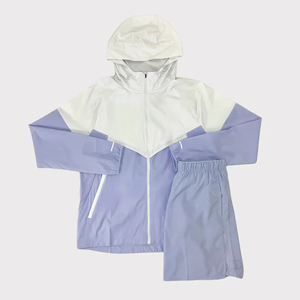 Conjunto Corto de Chaqueta Cortavientos de Dos Piezas con Estampado de Logotipo Personalizado, Chaqueta Cortavientos de Nylon y Poliéster con Cierre y Parches, Estilo Urbano - Product Image 5