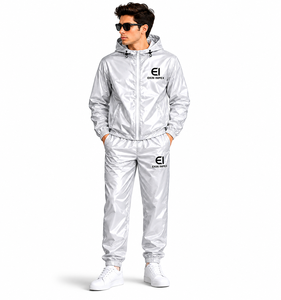<b>Men's</b> Reflective Hooded Tracksuit Set Waterproof Windbreaker <b>Jacket</b> and Jogger Pants - Product Image 3