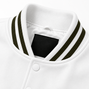 Veste de sport SINEWY pour homme, blanche, style varsity, en cuir véritable, avec lettres brodées NY sur le devant, col rabattu, style preppy, respirante - Product Image 6