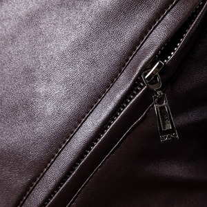 Veste en cuir de vache véritable marron pour homme, col rabattu, fermeture éclair, coupe classique, style motard, automne-hiver - Product Image 3