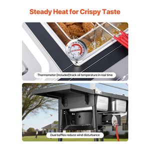 Friteuse Commerciale à Double Cuve 8QTx2 en Acier Inoxydable, à Gaz Propane, pour Extérieur, avec Plateforme Pliable et Double Panier H - Product Image 5