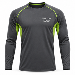 T-shirt de sport à manches longues pour homme, gris foncé, panneaux en mesh vert lime, séchage rapide, col rond, coupe classique, logo personnalisé imprimé sur le devant - Product Image 4