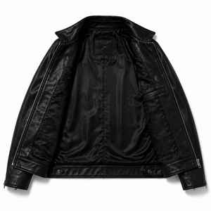 Blouson moto en cuir véritable noir, manches longues, col rabattable, fermeture éclair, coupe-vent, vêtement d'extérieur décontracté toutes saisons - Product Image 4
