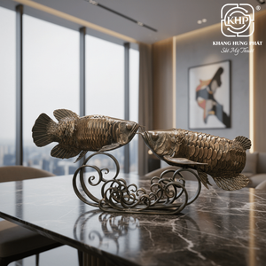 Artistic Wrought Iron Fishes Sculpture Traditional Modern Antique For Home Decor Crafts Gifts Feng Shui Customizable 3D Design - Product Image 3