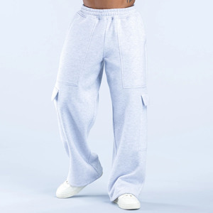 Pantalon de jogging cargo coupe droite personnalisé avec logo OEM pour hommes, en molleton de coton épais, style baggy, pour la gym et le streetwear - Product Image 1