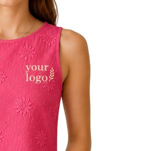 Top Corto Rosa con Bordado Floral para Mujer, Chaleco de Verano sin Mangas de Algodón, Logotipo Personalizado, Moda Casual Urbana - Product Image 4