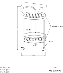 Chariot de rangement moderne à 2 niveaux en métal avec roulettes et lattes en PS pour intérieur et extérieur - Product Image 5