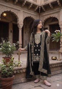 Black Embroidered <b>Indian</b> Pakistani Set for Women <b>Top</b> Bottom Dupatta Sequin Dress Wear Party Wedding - Product Image 4