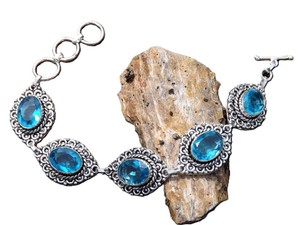 Vintage Oxidized Silver-Plated Topaz Gemstone <b>Bracelet</b> for Women | Handmade Brass <b>Bracelet</b> | Boho Ethnic Jewelry Wholesale - Product Image 4